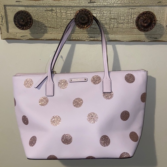 kate spade Handbags - Kate Spade Glitter Rose Gold Polka Dot Handbag New With Tag